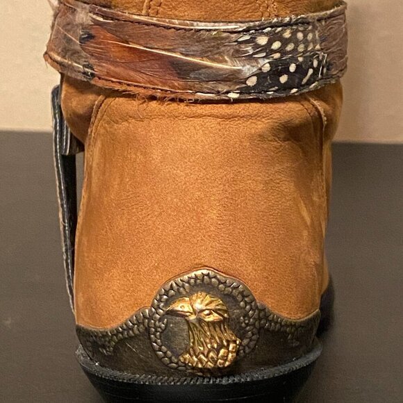 Maine Woods deer skin brown leather eagle harness cowboy boots Women's Size 10M - Picture 5 of 13